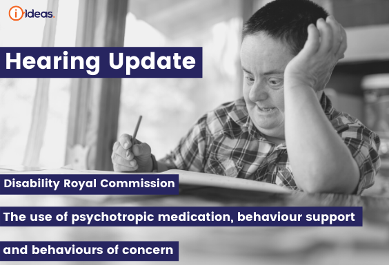 Disability Royal Commission Hearing Upgrade -   The use of psychotropic medication, behaviour support   and behaviours of concern - man with Down Syndrome looking reflective in black and white