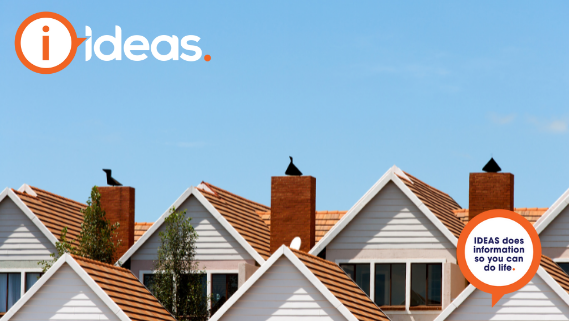 3 identical house roofs with a blue sky background